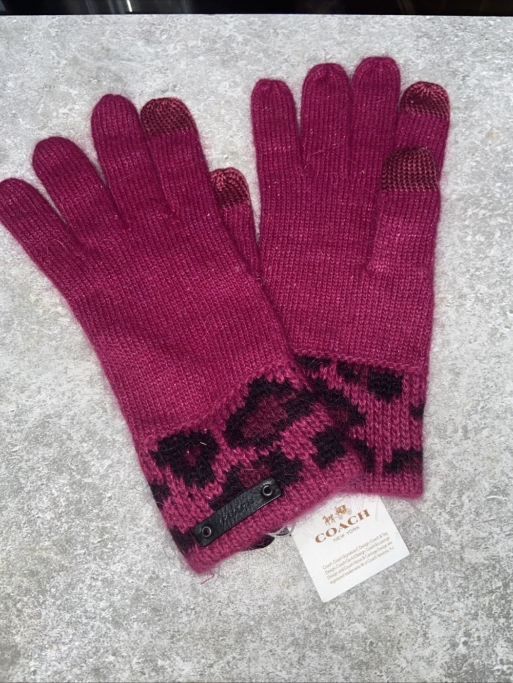 Coach Angora Rabbit Fur Ocelot Touch Gloves NWT